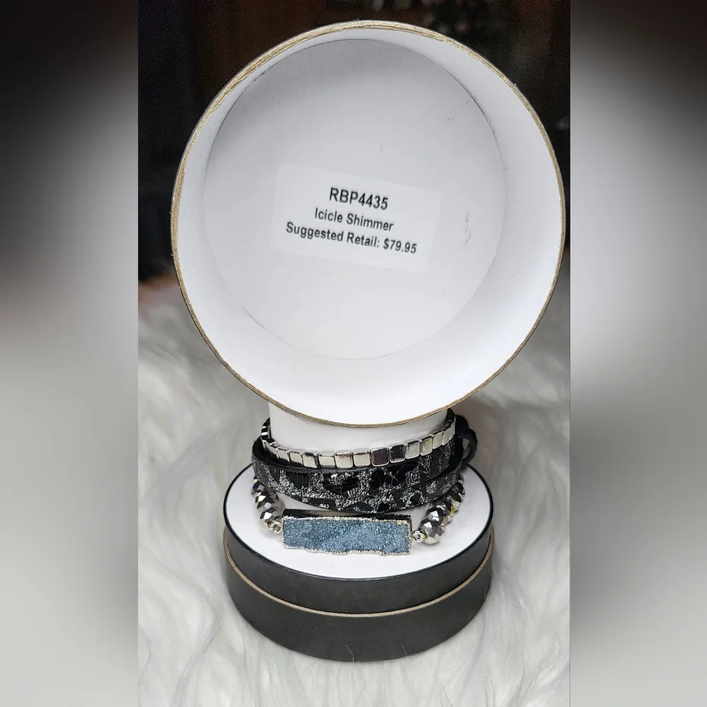 3 Stack Bracelet set Icicle Shimmer Druzy Holiday Leopard print - Picture 3 of 4